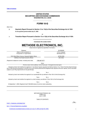 Miniature Methode Electronics
 10-Q Rapport trimestriel  