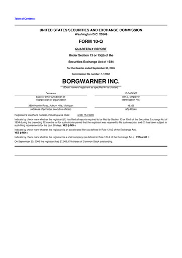 Miniature BorgWarner 10-Q Rapport trimestriel  