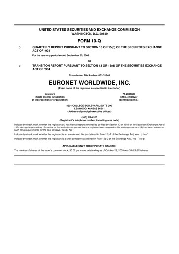 Thumbnail Euronet Worldwide
 10-Q Quarterly Report FY 