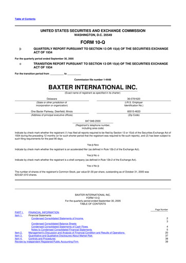 Miniature Baxter 10-Q Rapport trimestriel  