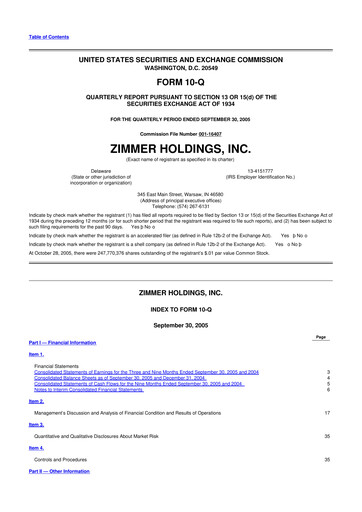 Thumbnail Zimmer Biomet 10-Q Quarterly Report FY 