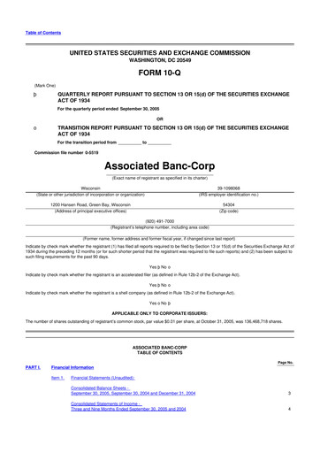 Thumbnail Associated Banc-Corp
 10-Q Quarterly Report FY 