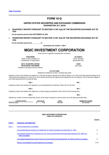 Thumbnail MGIC Investment
 10-Q Quarterly Report FY 