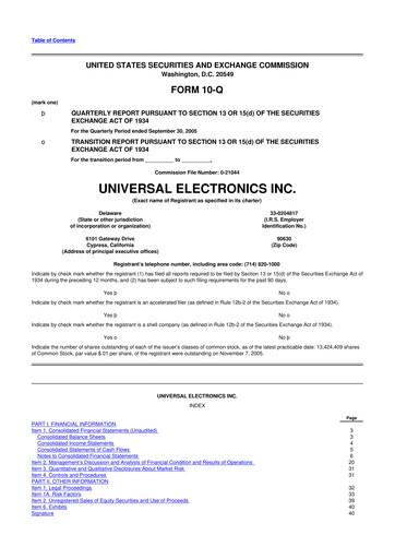 Thumbnail Universal Electronics 10-Q Quarterly Report FY 