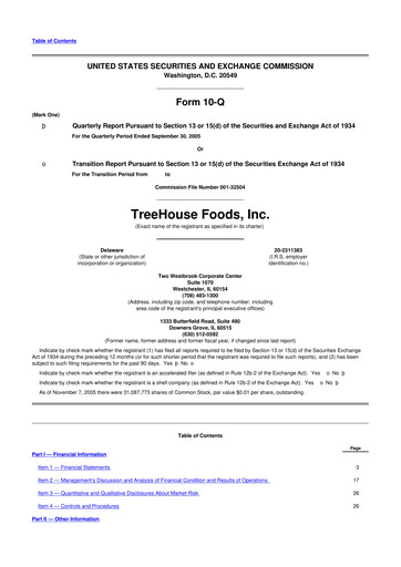 Vorschaubild TreeHouse Foods
 10-Q Quartalsbericht  