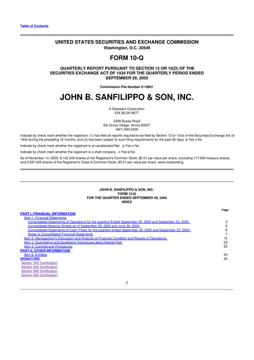 Thumbnail John B. Sanfilippo & Son 10-Q Quarterly Report FY 