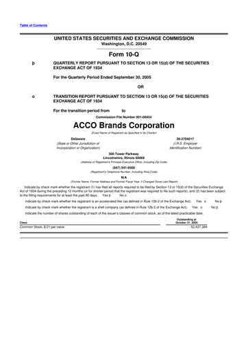 Thumbnail Acco Brands 10-Q Quarterly Report FY 