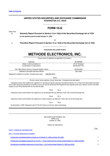 Miniature Methode Electronics
 10-Q Rapport trimestriel  