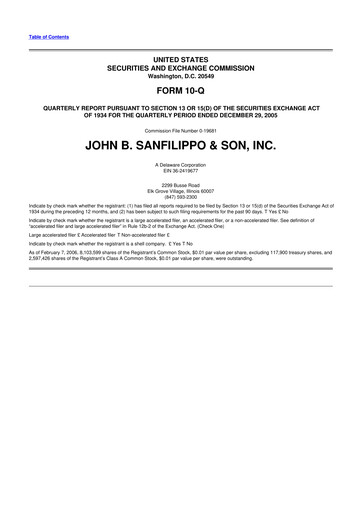 Thumbnail John B. Sanfilippo & Son 10-Q Quarterly Report FY 