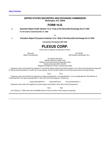 Thumbnail Plexus 10-Q Quarterly Report FY 