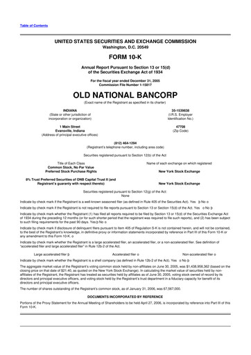 Thumbnail Old National Bank
 10-K Annual Report 