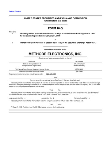 Miniature Methode Electronics
 10-Q Rapport trimestriel  