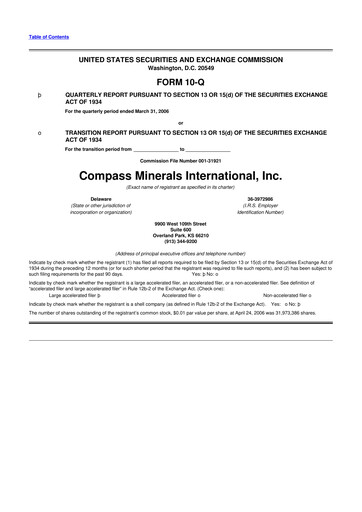 Thumbnail Compass Minerals 10-Q Quarterly Report FY 