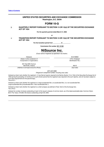 Thumbnail NiSource
 10-Q Quarterly Report FY 