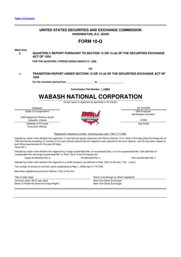 Thumbnail Wabash National
 10-Q Quarterly Report FY 