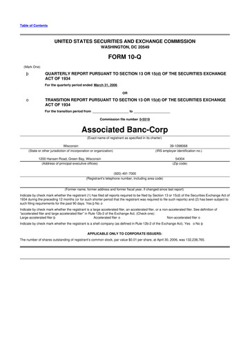 Thumbnail Associated Banc-Corp
 10-Q Quarterly Report FY 