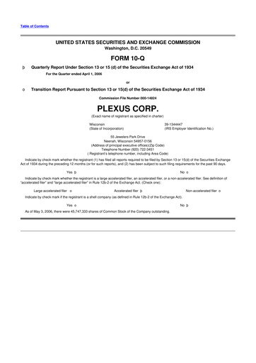 Thumbnail Plexus 10-Q Quarterly Report FY 