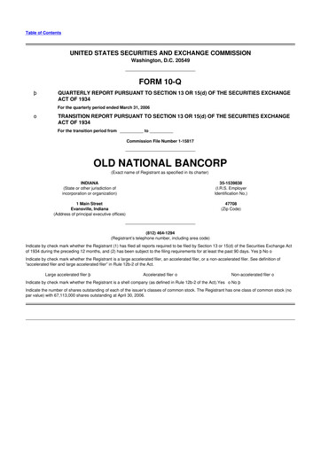 Thumbnail Old National Bank
 10-Q Quarterly Report FY 
