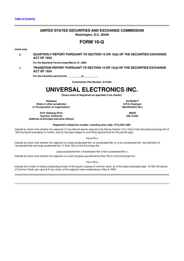 Thumbnail Universal Electronics 10-Q Quarterly Report FY 