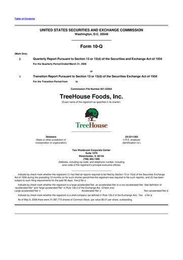 Vorschaubild TreeHouse Foods
 10-Q Quartalsbericht  