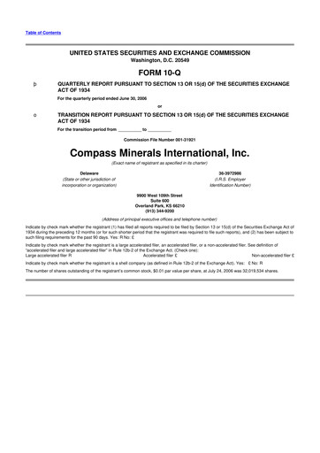 Thumbnail Compass Minerals 10-Q Quarterly Report FY 