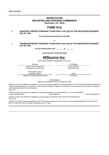 Thumbnail NiSource
 10-Q Quarterly Report FY 