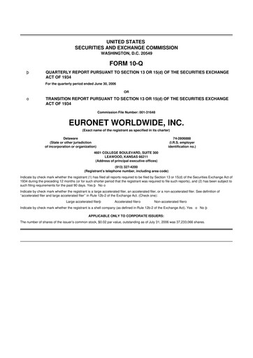 Thumbnail Euronet Worldwide
 10-Q Quarterly Report FY 