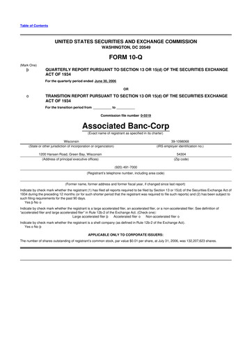 Thumbnail Associated Banc-Corp
 10-Q Quarterly Report FY 