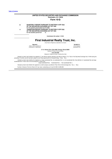 Vorschaubild First Industrial Realty Trust 10-Q Quartalsbericht  