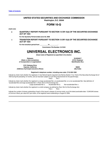 Thumbnail Universal Electronics 10-Q Quarterly Report FY 