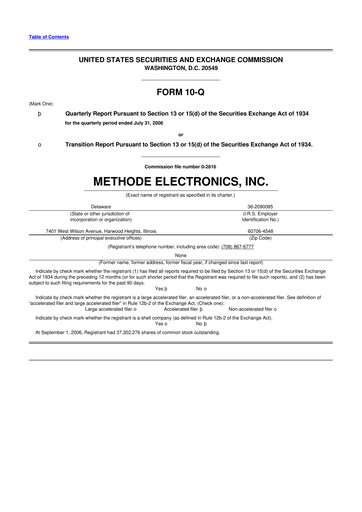 Miniature Methode Electronics
 10-Q Rapport trimestriel  