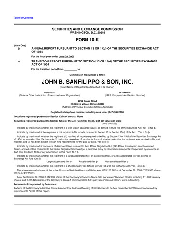 Thumbnail John B. Sanfilippo & Son 10-K Annual Report 
