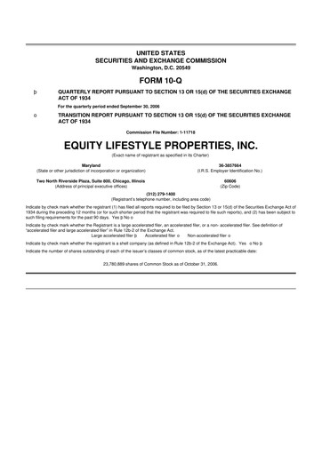 Thumbnail Equity LifeStyle Properties 10-Q Quarterly Report FY 