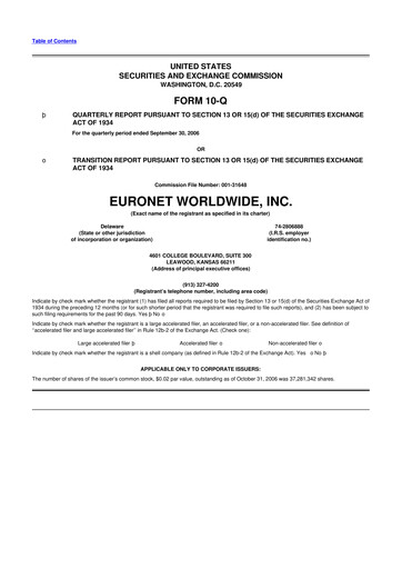 Thumbnail Euronet Worldwide
 10-Q Quarterly Report FY 