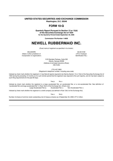 Thumbnail Newell Brands
 10-Q Quarterly Report FY 