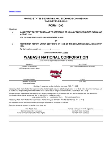 Thumbnail Wabash National
 10-Q Quarterly Report FY 