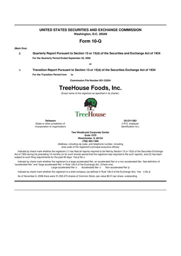 Vorschaubild TreeHouse Foods
 10-Q Quartalsbericht  