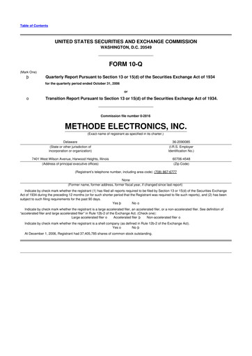 Miniature Methode Electronics
 10-Q Rapport trimestriel  