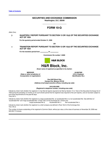 Thumbnail H&R Block
 10-Q Quarterly Report FY 