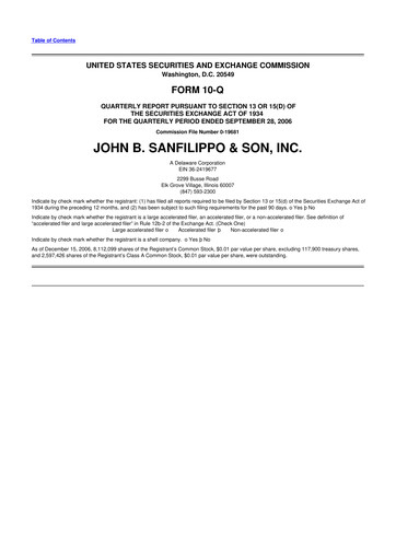 Thumbnail John B. Sanfilippo & Son 10-Q Quarterly Report FY 