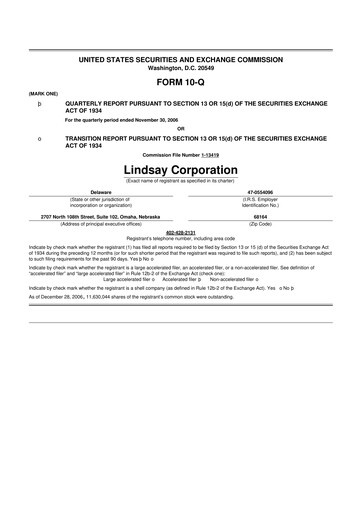 Thumbnail Lindsay Corporation
 10-Q Quarterly Report FY 