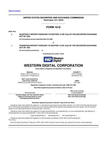 Thumbnail Western Digital 10-Q Quarterly Report FY 