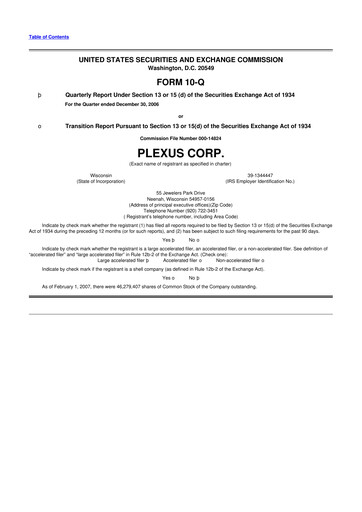 Thumbnail Plexus 10-Q Quarterly Report FY 