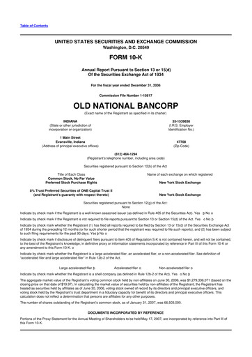 Thumbnail Old National Bank
 10-K Annual Report 