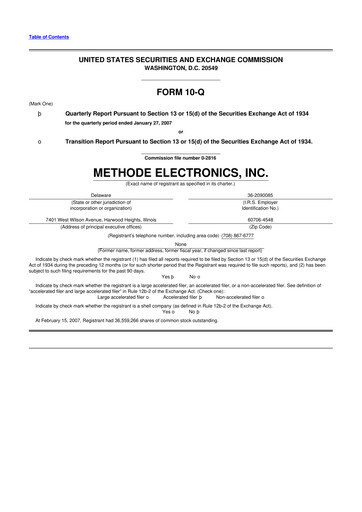 Miniature Methode Electronics
 10-Q Rapport trimestriel  
