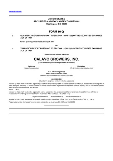 Thumbnail Calavo Growers
 10-Q Quarterly Report FY 