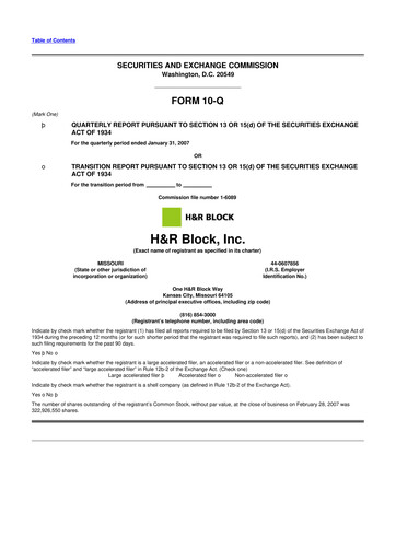 Thumbnail H&R Block
 10-Q Quarterly Report FY 