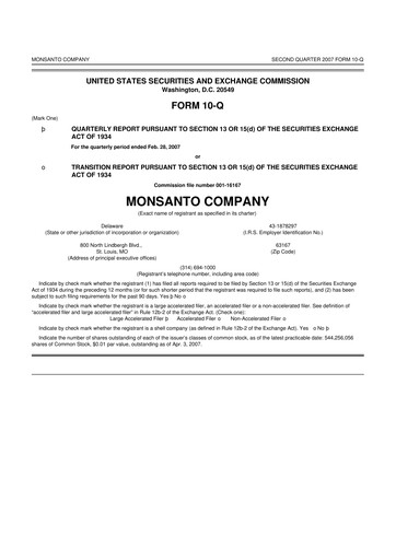 Thumbnail Monsanto 10-Q Quarterly Report FY 