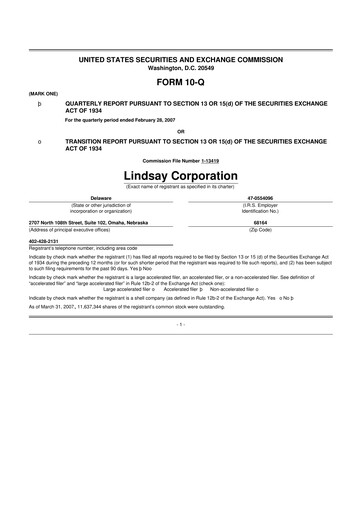 Thumbnail Lindsay Corporation
 10-Q Quarterly Report FY 