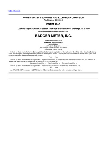 Thumbnail Badger Meter
 10-Q Quarterly Report FY 